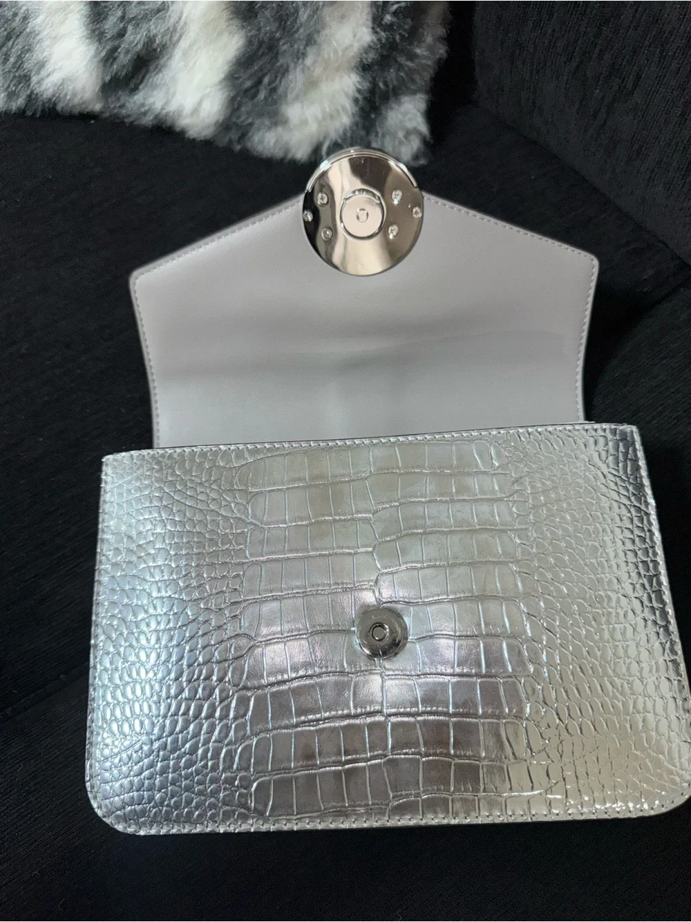 Michael Kors Metallic Silver MK Chain Crossbody Bag